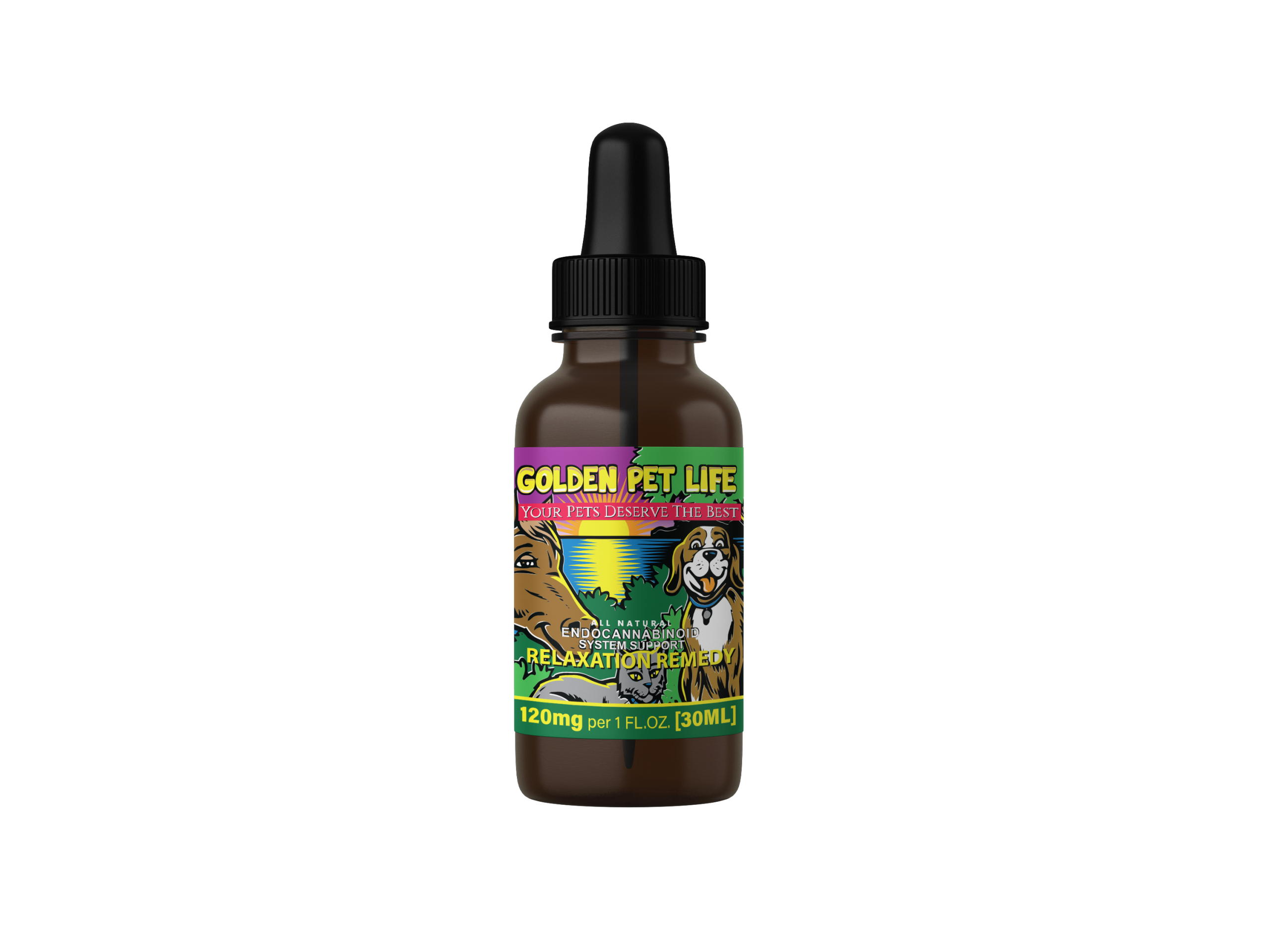 Golden Pet Life 120 mg Natural Pet CBD Oil Bottle and Dropper for Cats and Small Dogs