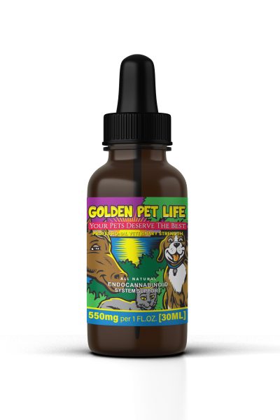Golden Pet Life 550 mg Veterinary Strength Natural Pet CBD Oil Bottle and Dropper