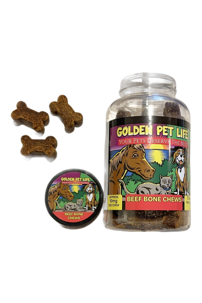 Golden Pet Life Beef Bone Chews – High CBD Dog Treats, 10 mg per Chew