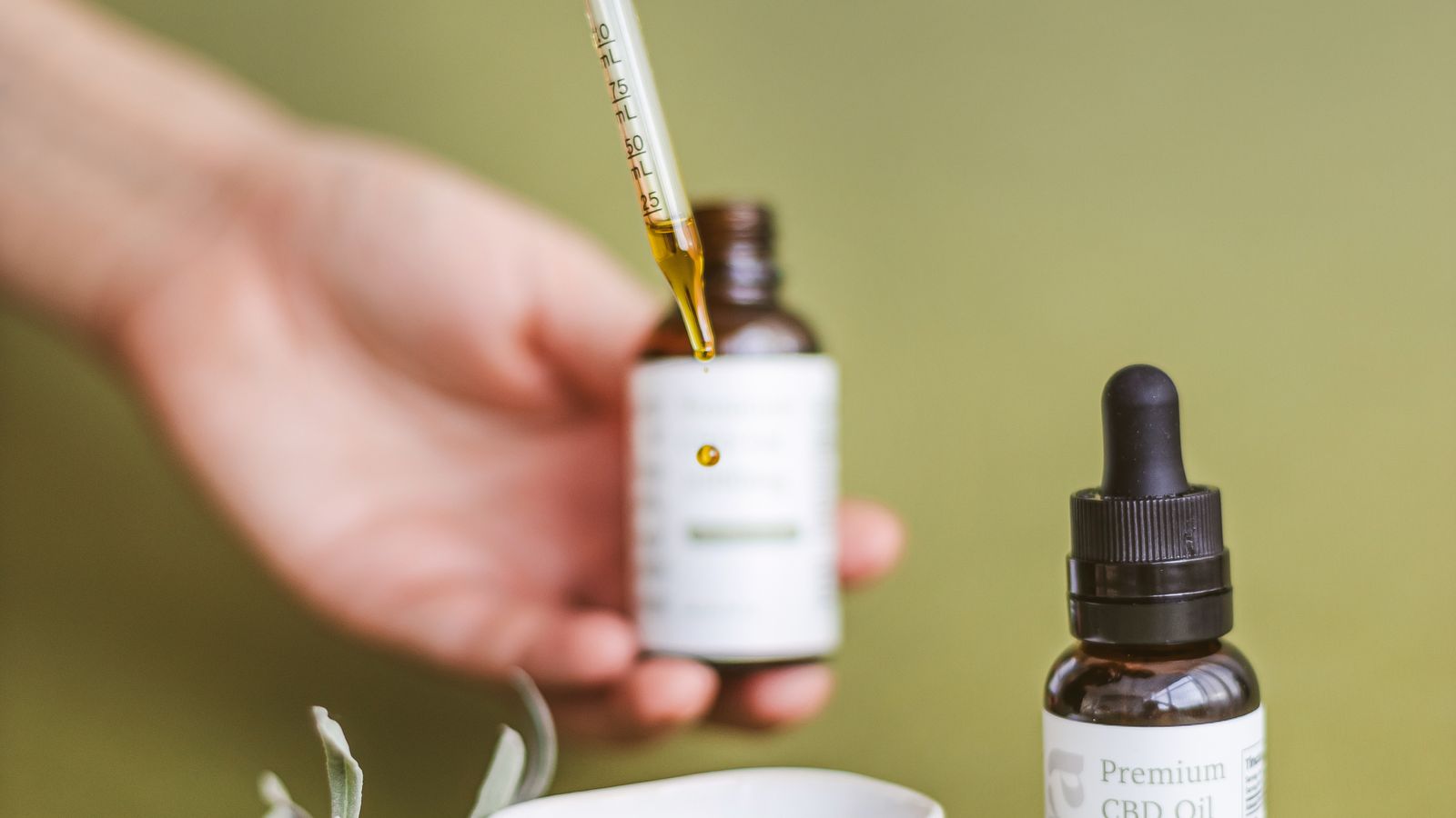 Close-up of hands holding a CBD oil dropper, illustrating how to choose high-quality pet CBD